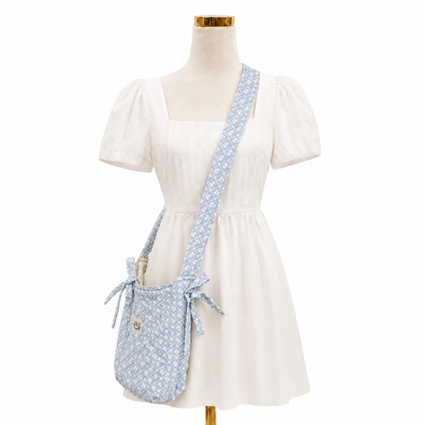 RUNG HANDMADE - ‘Gingham Floral’ Crossbody Bag in Baby Blue