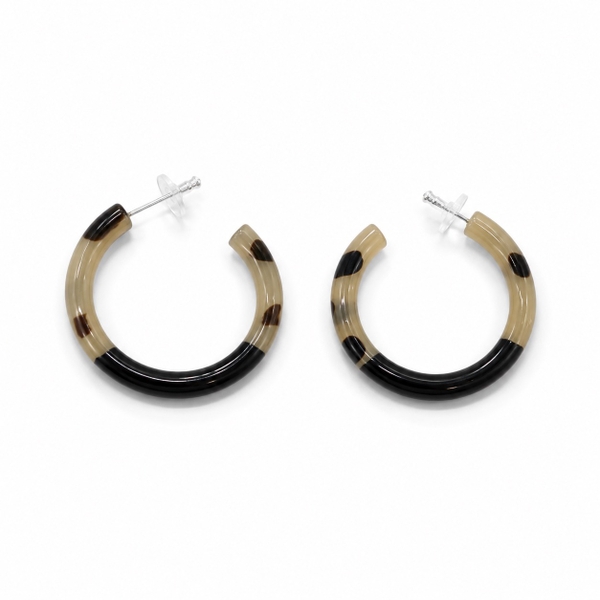 AZIET -  Buffalo Horn & Lacquer Circle Hoop Earrings in Black & Leopard