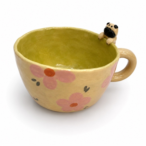 LINDO CRAFTS - Pink Flower Mug With Dog On The Rim