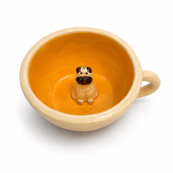 LINDO CRAFTS - Bow & Flower Mug in Orange With Black & White Dog Inside