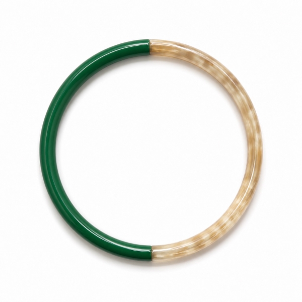 AZIET - Buffalo Horn & Lacquer Round Bracelet in Dark Green