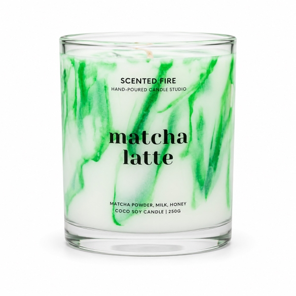 SCENTED FIRE - ‘Marble Matcha Latte’ Glass Jar Scented Candle