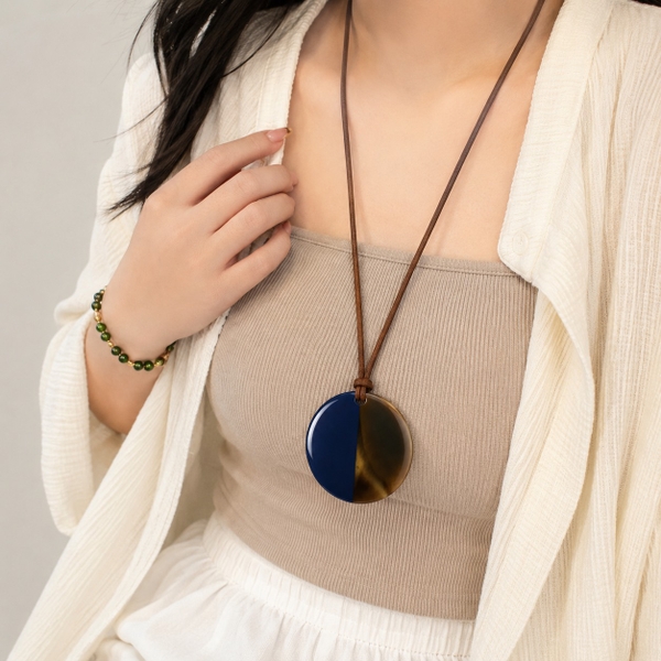 AZIET -  Buffalo Horn & Lacquer Necklace In Brown & Navy