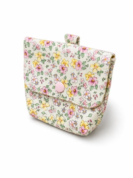 RUNG HANDMADE - 'Pink & Yellow Flower' Wallet Keychain With Flap