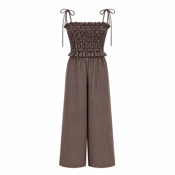 HUMANITY HANOI -  Linen Wide Leg Pants in Stripe Brown