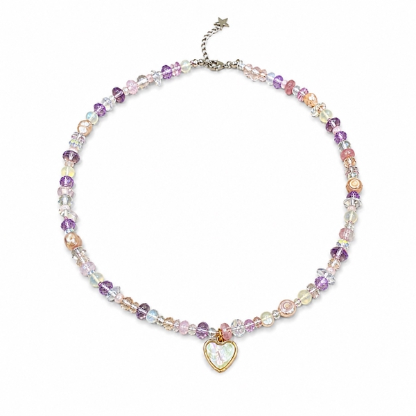 MERMAID - 'Annie Lilac' Natural Gemstone & Crystal Bead With Heart Pendant Necklace