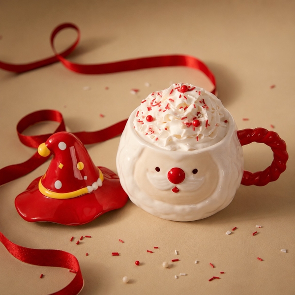 CHRISTMAS - Ceramic Short Mug With Lid in Red Santa