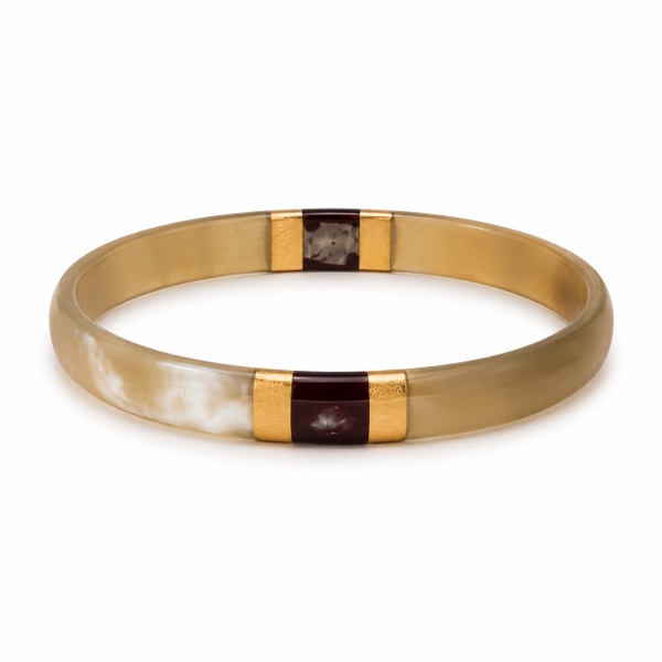 AZIET -  Buffalo Horn & Lacquer Small Flat Bracelet in Dark Brown & Gold