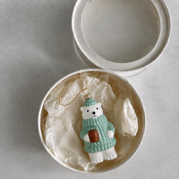 Poly CHRISTMAS Ornament - Polar Bear in Green Sweater