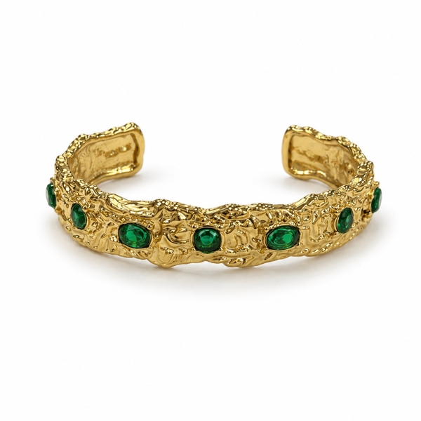 ROUGE - 18K Gold Plated Cuff With Green Stone