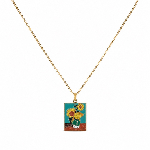 ROUGE - 18K Gold Plated Necklace With Sunflower Panting Pendant