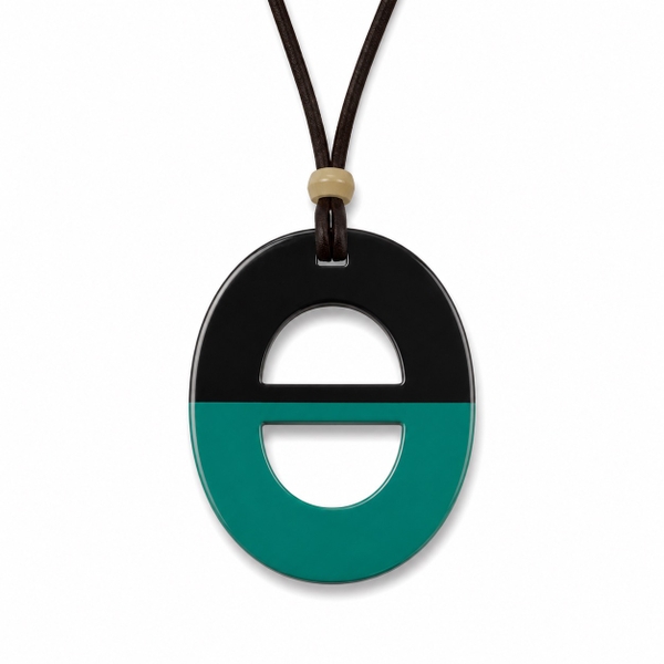 AZIET -  Buffalo Horn & Lacquer Hollow Necklace In Green & Black