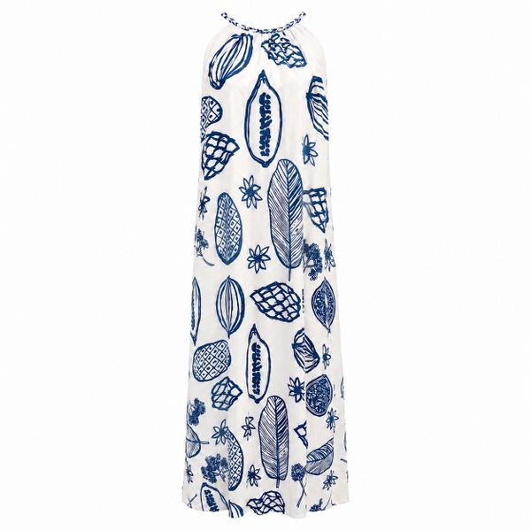 HUMANITY HANOI - Maxi Dress in Blue Tropical Pattern