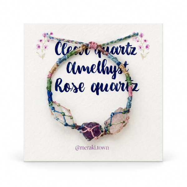 MERAKI TOWN - Triple Stone Bracelet in Clear Quartz, Amethyst, Rose Quartz