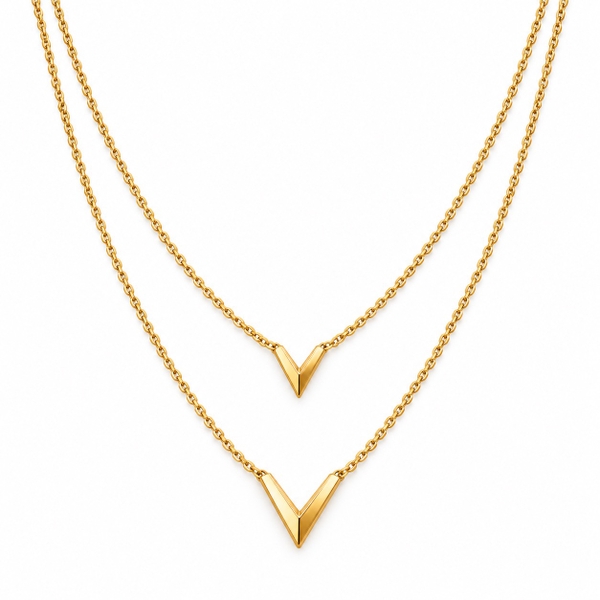MIALIE - 18K Gold Plated Double Chain Necklace With Letter V
