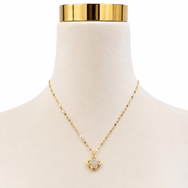 ROUGE - 18K Gold Plated Necklace With Sparkling Clover Pendant