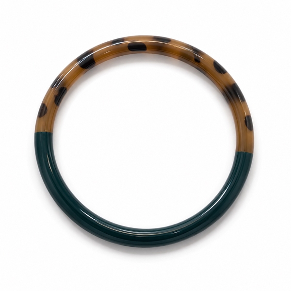 AZIET -  Buffalo Horn & Lacquer Round Bracelet in Teal & Leopard