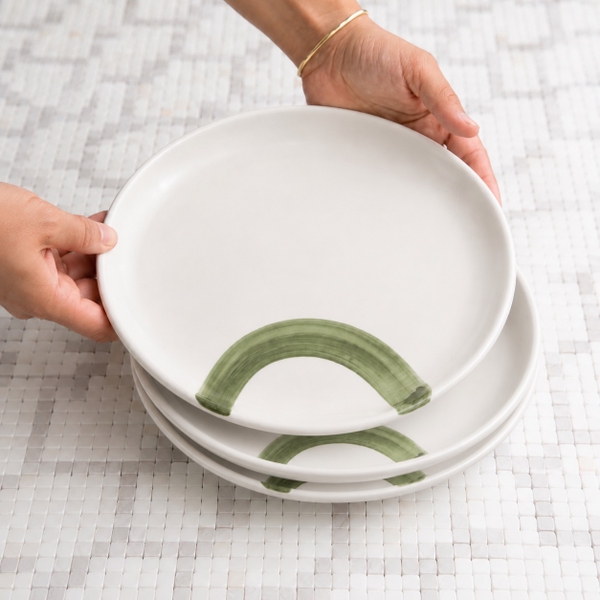 BÁT TRÀNG CERAMIC - Round Plate With Green Paint Stroke