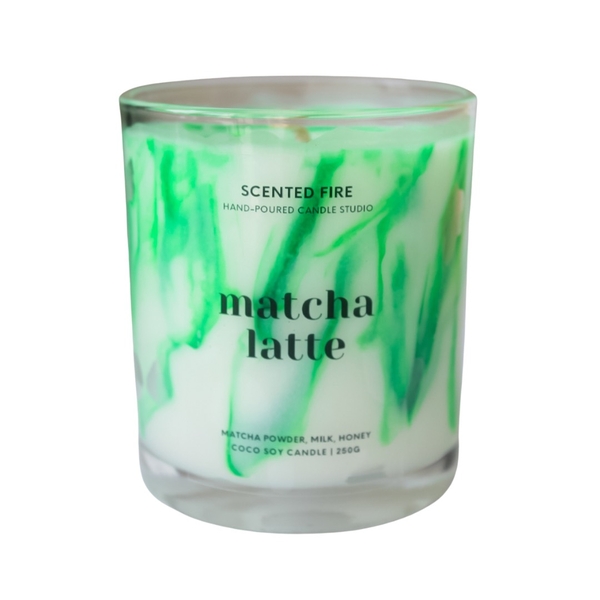 Scented Fire - ‘Marble Matcha Latte’ Glass Jar Scented Candle