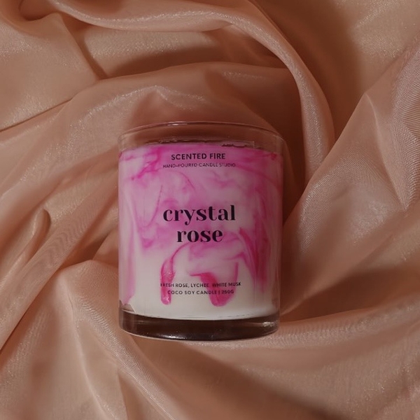 Scented Fire - ‘Marble Crystal Rose’ Glass Jar Scented Candle