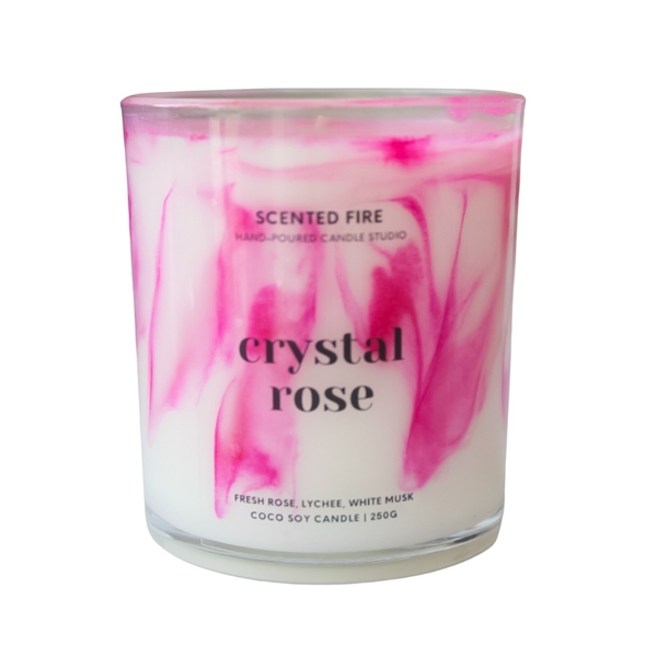 Scented Fire - ‘Marble Crystal Rose’ Glass Jar Scented Candle