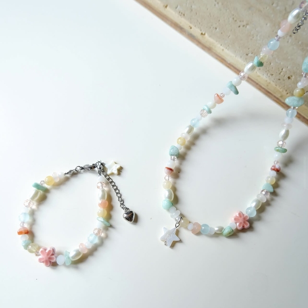 MERMAID - 'Tropica' Natural Gemstone & Ceramic Charm Bracelet