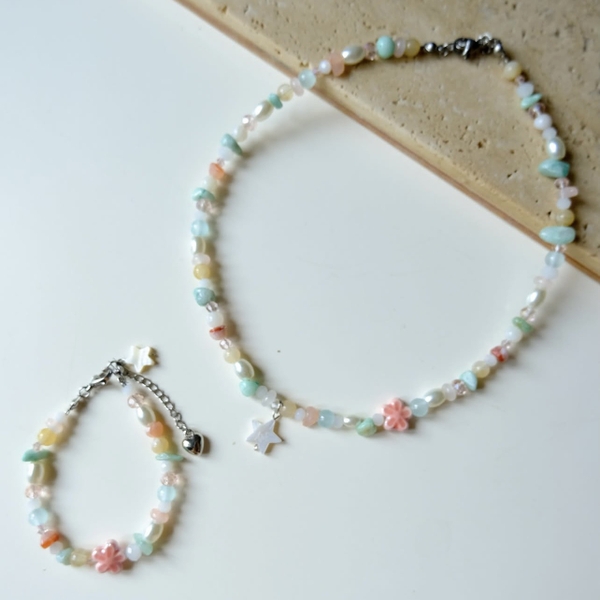 MERMAID - 'Tropica' Natural Gemstone & Ceramic Charm Bracelet