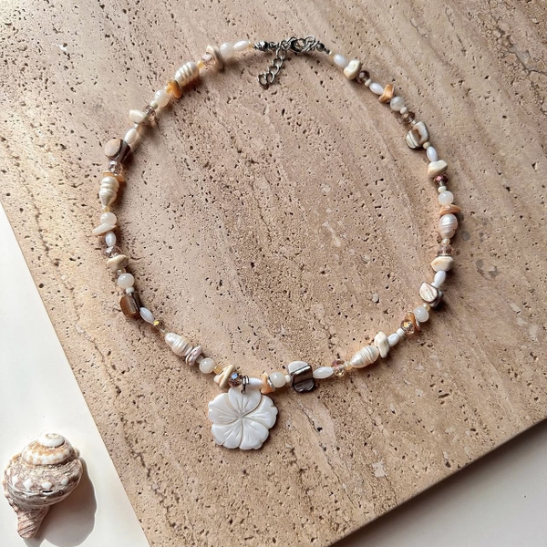 MERMAID - 'Blosse' Natural Gemstone & Pearl Necklace With Flower Pendant