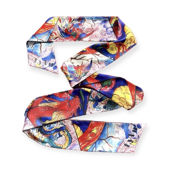 LY VU -  “Harmony Of Dragon & Phoenix” Silk Twilly Scarf