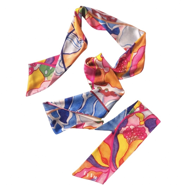 LY VU -  “Flower Fantasy” Silk Twilly Scarf