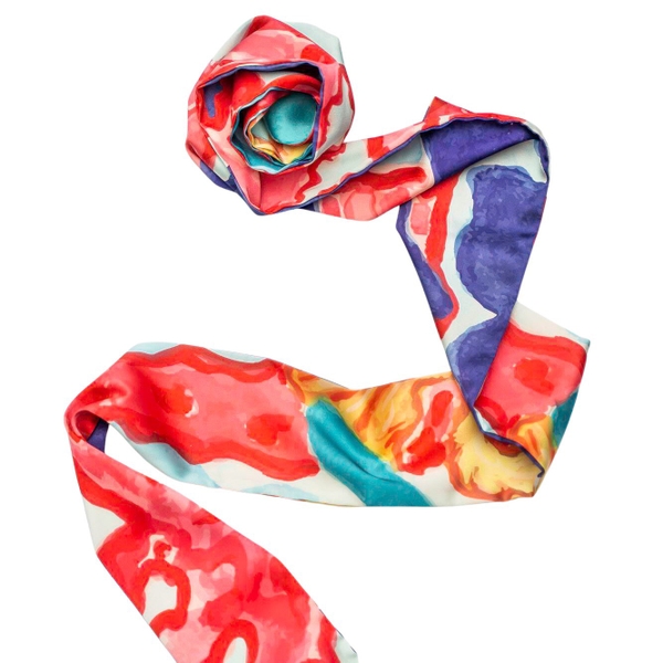 LY VU -  “Colorful Coral” Silk Twilly Scarf
