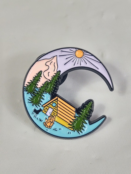 ENAMEL PIN - Camping Scene In Moon Shape