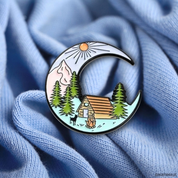 ENAMEL PIN - Camping Scene In Moon Shape