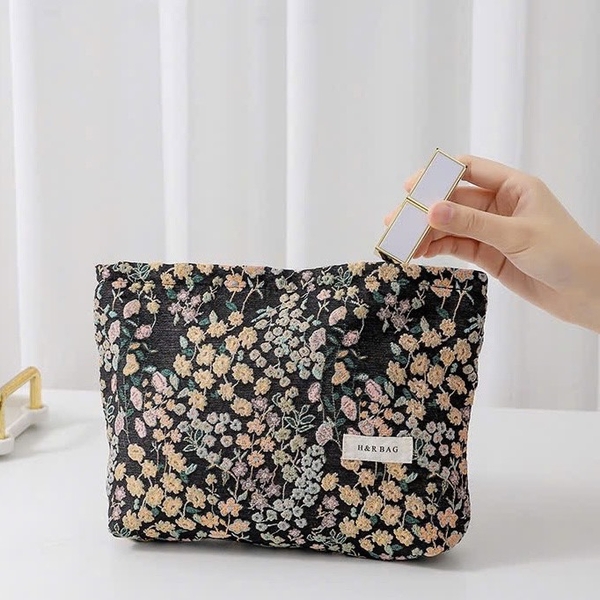 Make Up Purse - Tiny Flower In Black