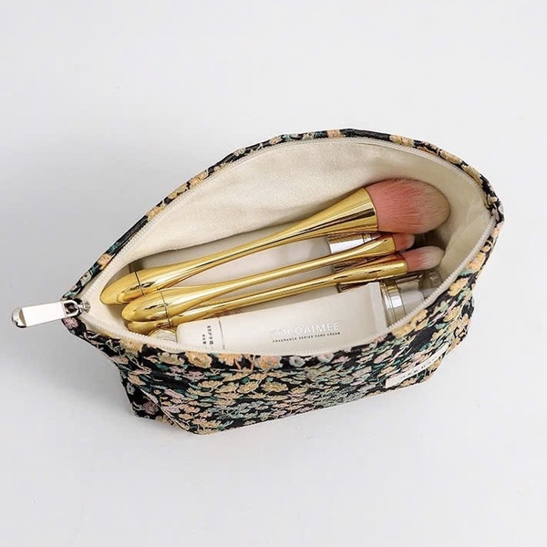 Make Up Purse - Tiny Flower In Black