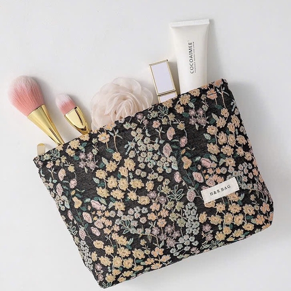 Make Up Purse - Tiny Flower In Black