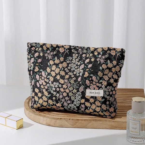 Make Up Purse - Tiny Flower In Black