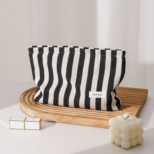 Make Up Purse - Black Striped
