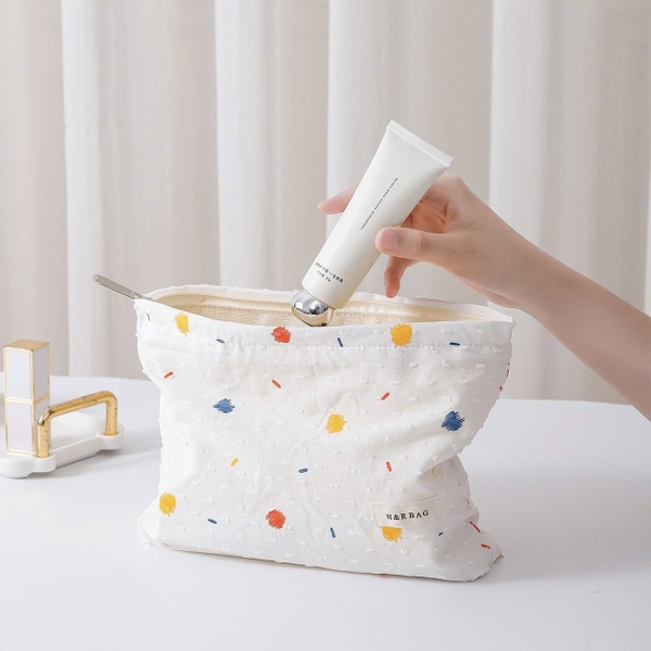 Make Up Purse - Colorful Polka Dot In White