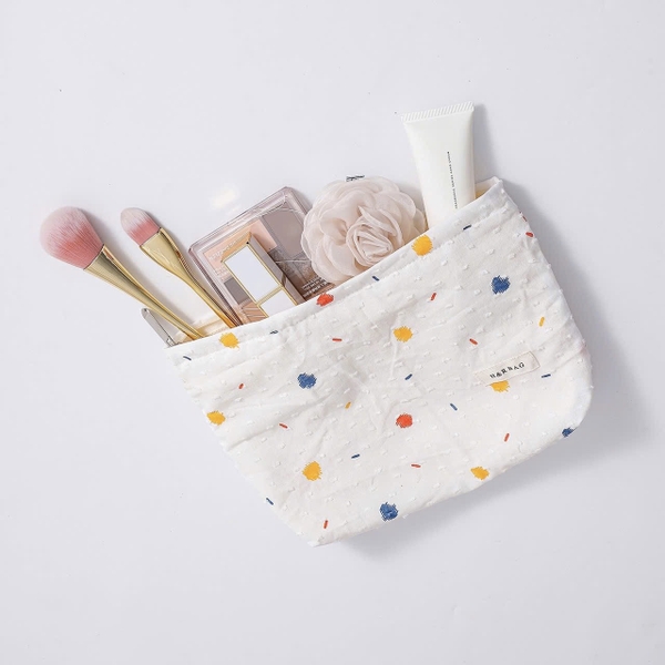 Make Up Purse - Colorful Polka Dot In White