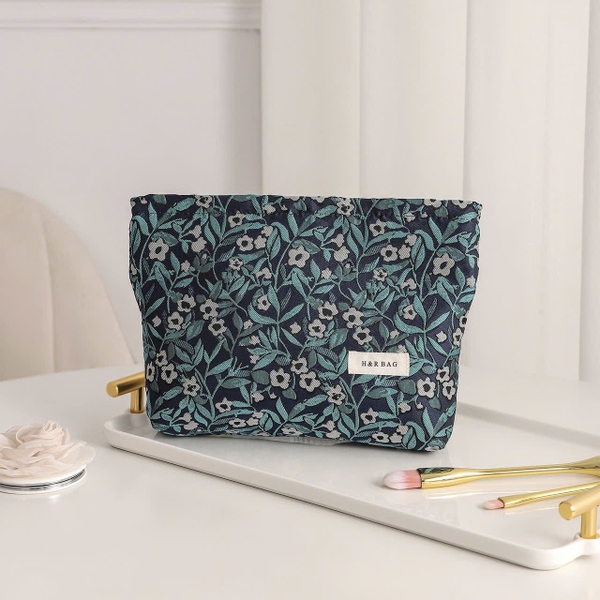 Make Up Purse - Tiny Flower In Teal