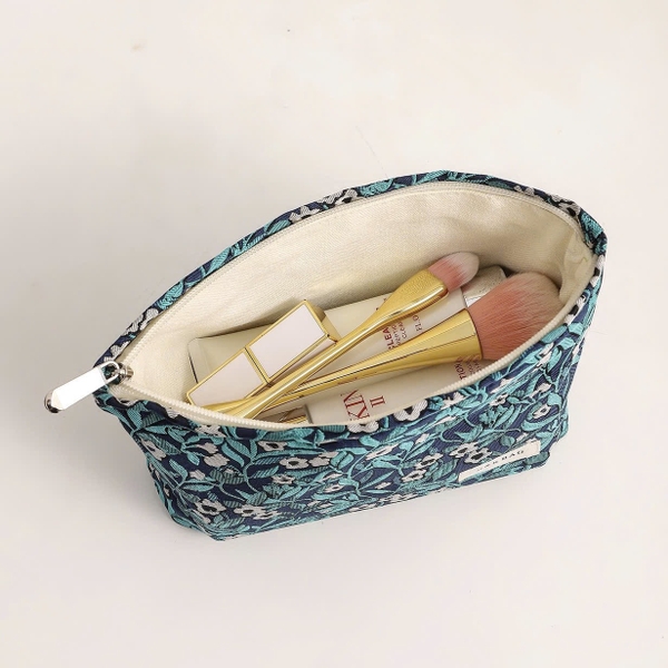 Make Up Purse - Tiny Flower In Teal