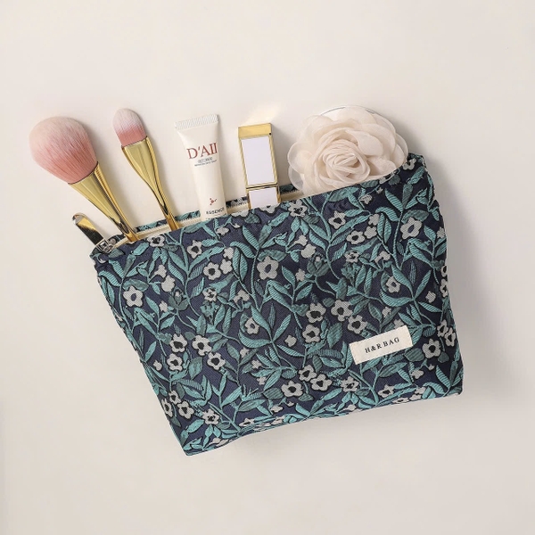 Make Up Purse - Tiny Flower In Teal