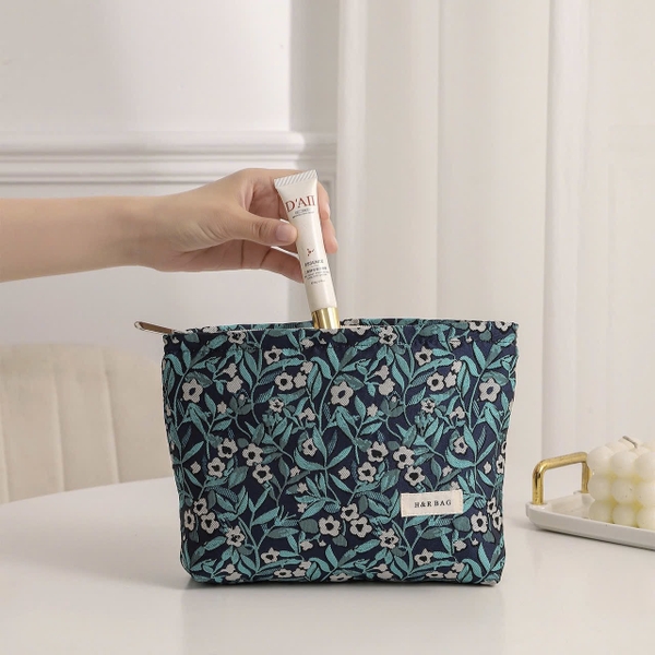 Make Up Purse - Tiny Flower In Teal