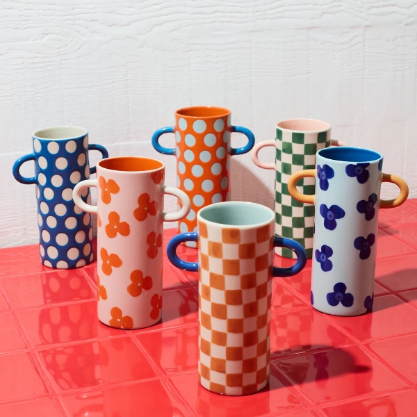 BÁT TRÀNG CERAMIC - Orange Flower Vase With White Handle