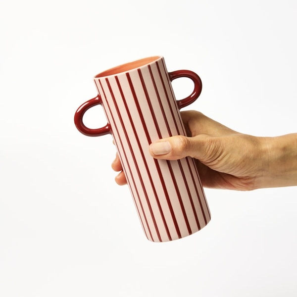 BÁT TRÀNG CERAMIC - Red Stripped Vase With Red Handle