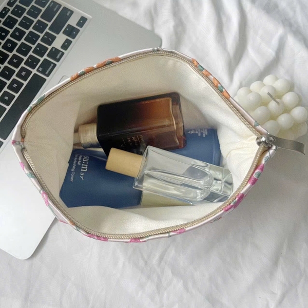Make Up Purse - Tiny Pink & Orange Flower