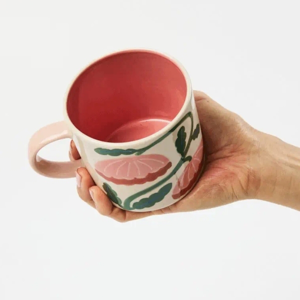 BÁT TRÀNG CERAMIC - Square Mug in Pink Flower