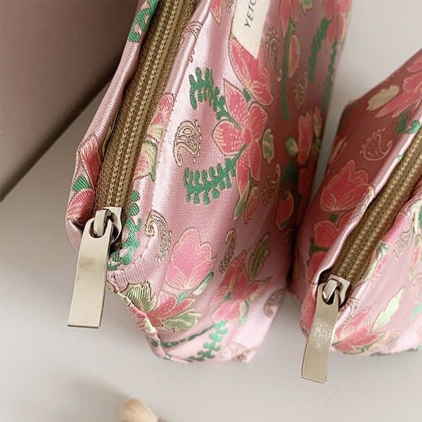 Make Up Purse - Pink Flower & Fern Leaf