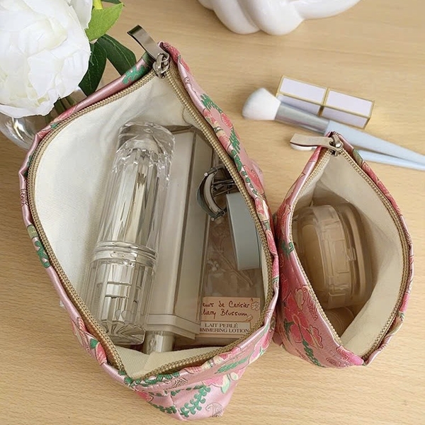Make Up Purse - Pink Flower & Fern Leaf